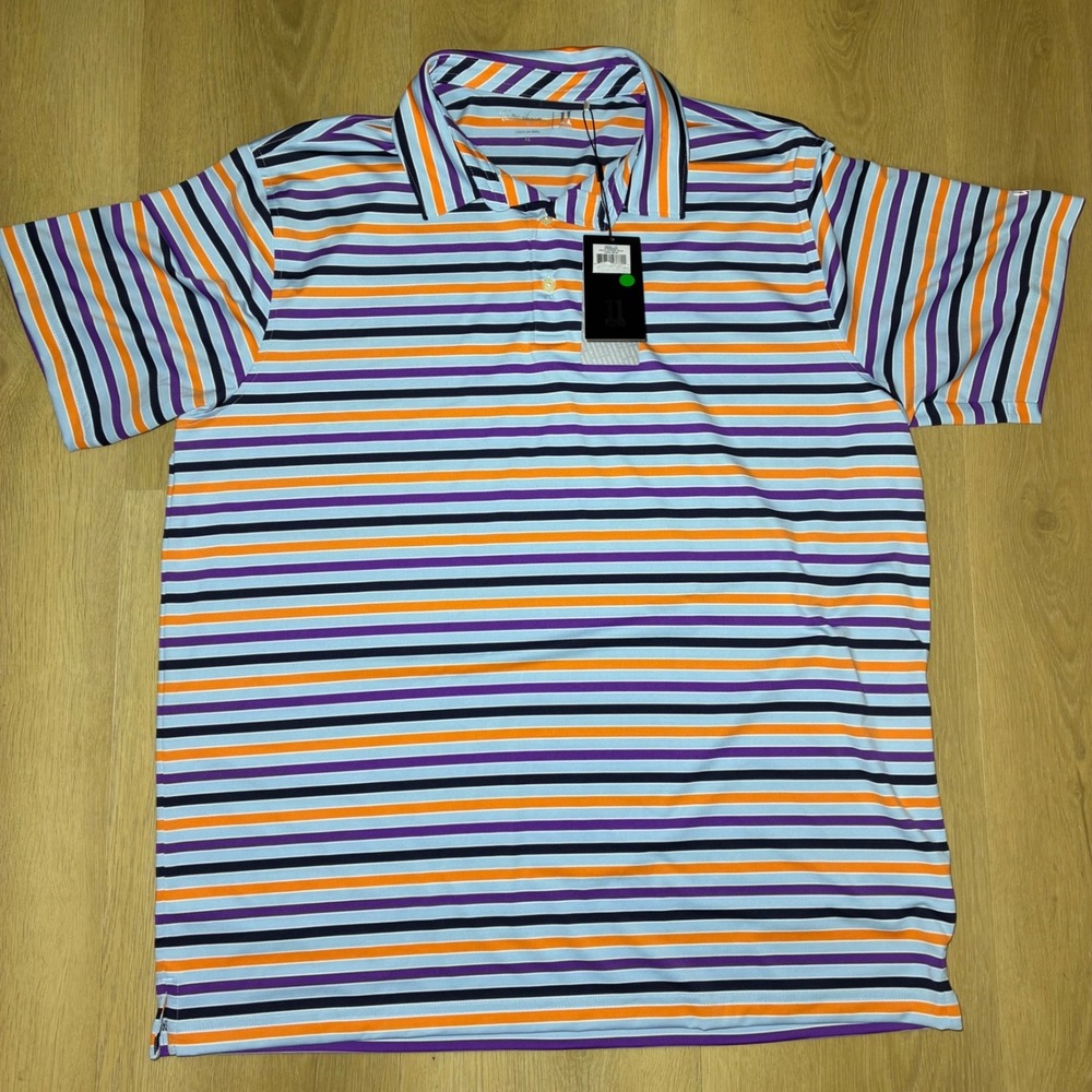 Walter Hagen 11 Majors Mens XL Multi Stripe Golf Polo Shirt Cool Blue Orange NWT